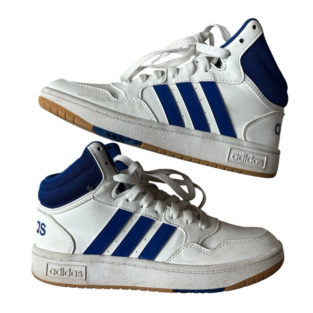 Adidas 3.0 Mid Top White & Blue Sneakers Boys 3.5